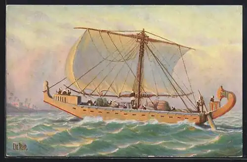 Künstler-AK Christopher Rave: Frachtschiff, Alt-Ägypten, 1700 v. Chr.