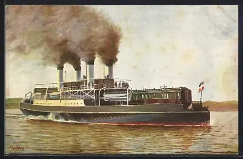 Künstler-AK Christopher Rave: Dampffähre zwischen Warenmünde-Gjedser, Jetztzeit