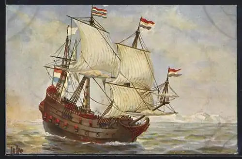 Künstler-AK Christopher Rave: Holländisches Kriegsschiff, 17. Jh.