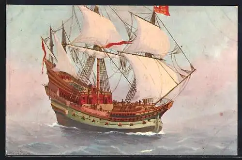Künstler-AK Christopher Rave: Englisches Kriegsschiff, 16. Jh.