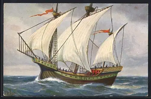 Künstler-AK Christopher Rave: Holländische Kogge um 1450