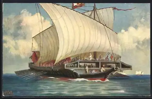 Künstler-AK Christopher Rave: Venezianische Galeere, 15. Jh.
