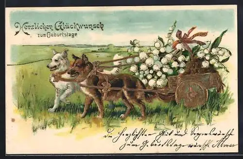 AK Hundegespann vor einem Karren voller Maiglöckchen