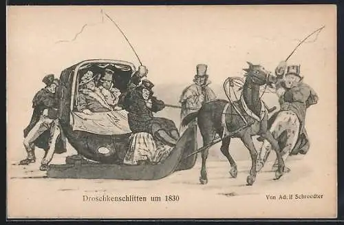 AK Schwierige Fahrt im Droschkenschlitten um 1830