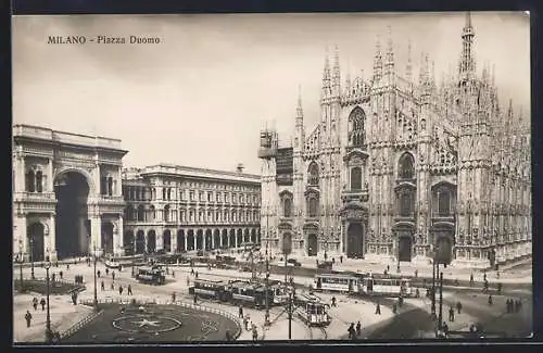 AK Milano, Piazza Duomo, Strassenbahn