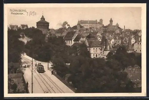 AK Nürnberg, Panorama mit Strassenbahn