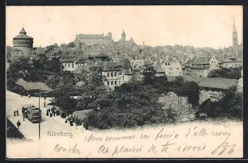 AK Nürnberg, Strassenpartie mit Strassenbahn