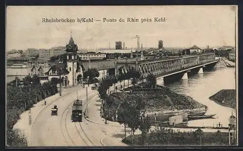 AK Kehl, Rheinbrücke mit Strassenbahn