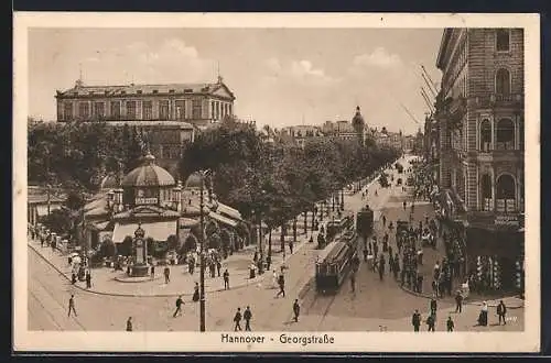 AK Hannover, Georgstrasse mit Cafe Kröpcke und Strassenbahn