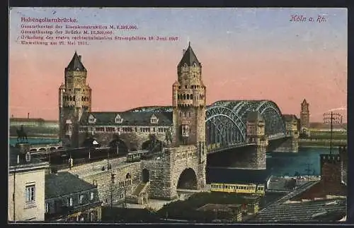AK Köln a. Rh., Hohenzollernbrücke mit Strassenbahn