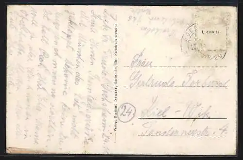 Künstler-AK Gochsheim, Rathaus mit Strassenpartie