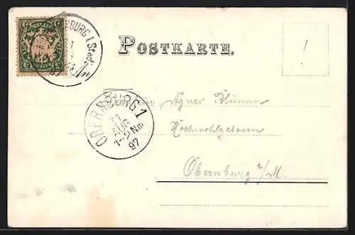 Künstler-AK Aschaffenburg, Totalansicht, Schloss