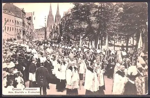 AK Köln a. Rh., XX. Internationaler Eucharistischer Kongress 1909, Grosse Prozession, Äbte, Bischöfe und Erzbischöfe