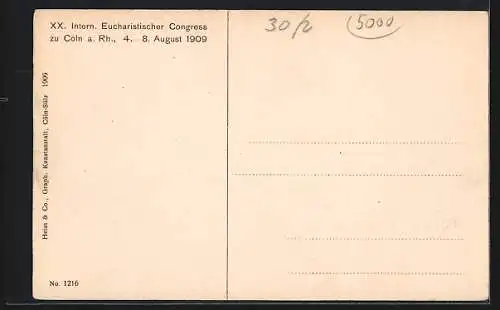 AK Köln a. Rh., XX. Internationaler Eucharistischer Kongress 1909, Grosse Prozession, Äbte, Bischöfe und Erzbischöfe