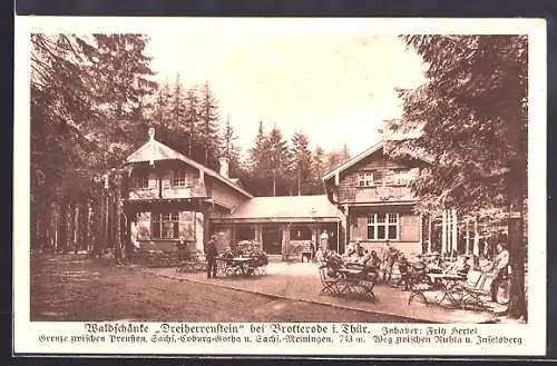 AK Brotterode, Waldschänke Dreiherrenstein mit Gästen