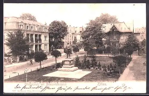 AK Zittau, Ottokarplatz mit Bismarckdenkmal