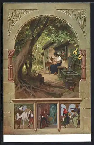 Künstler-AK P. Hey: Märchen Brüderchen und Schwersterchen, verschiedene Darstellungen des Märchens