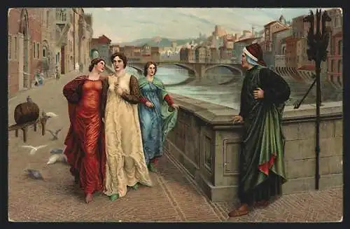 AK Dichter Dante mit Beatrice in Florenz