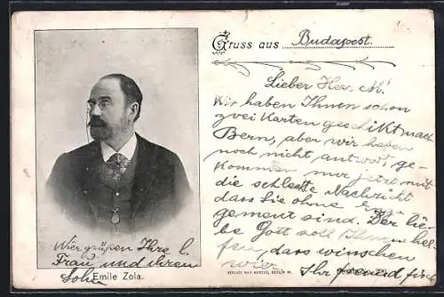 AK Portrait von Emile Zola mit Zwicker