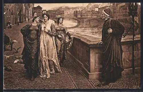 AK Dante begegnet am Ufer drei Frauen