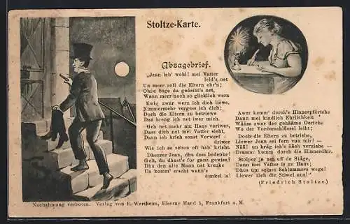 AK Absagebrief, Jean le`b wohl! mei Vatter..., Friedrich Stoltze