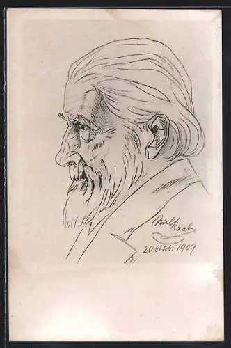 Künstler-AK Wilhelm Raabe, Profilportrait