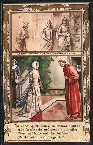 Präge-AK Erstes Treffen von Dante und Beatrice