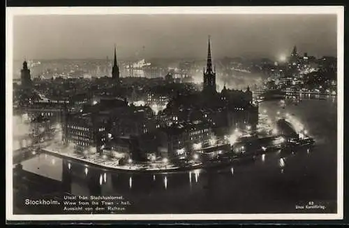 AK Stockholm, Aussicht vom Rathaus bei Nacht