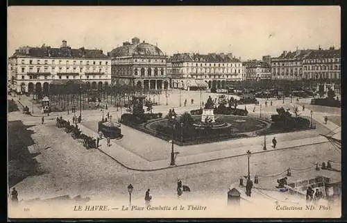 AK Le Havre, La Place Gambetta et le Théâtre