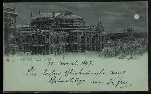 Mondschein-AK Wien, Hofburgtheater im Winter