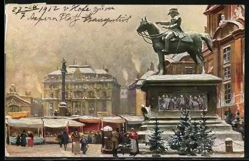Künstler-AK Wien, Am Hof, Weihnachtsmarkt vor dem Radetzky-Denkmal