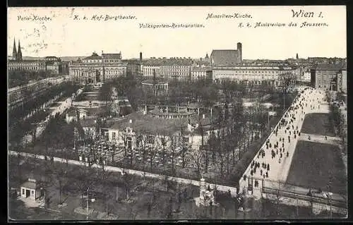 AK Wien, Volksgarten-Restaurant mit Umgebung aus der Volgelschau