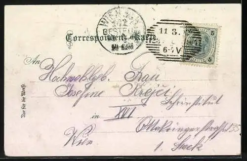 Lithographie Wien-Kahlenberg, Stefanie-Warte, Leopoldsberg, Ortsansicht