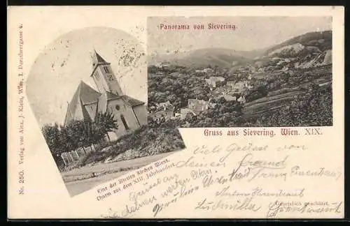 AK Wien, Sievering, Kirche und Ortspanorama