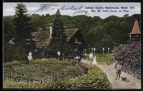AK Wien, Ob. St. Veit, Restaurant Alfred Doll`s Weinhaus, Stock im Weg