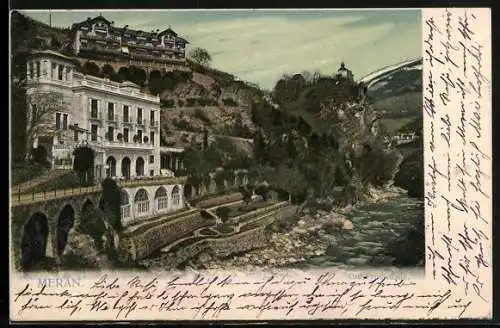 AK Meran, Gilf-Promenade mit Hotel