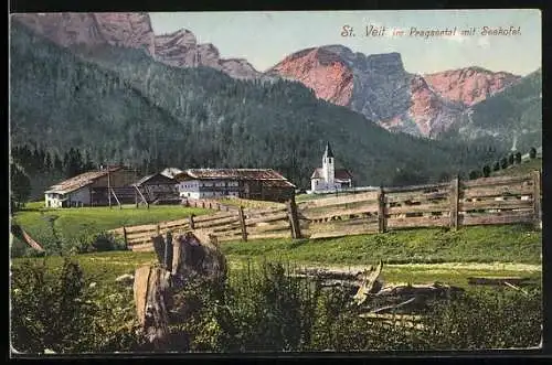 AK St. Veit im Pragsertal, Ortsansicht mit Bergpanorama
