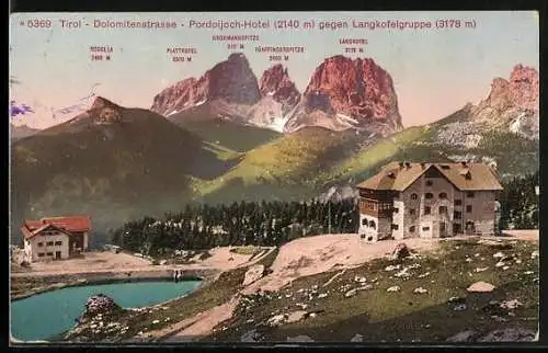 AK Pordoijoch, Pordoijoch-Hotel gegen Langkofelgruppe