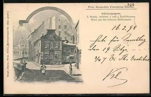 Künstler-AK Wien, Schreyvogelgasse mit Anwohnern