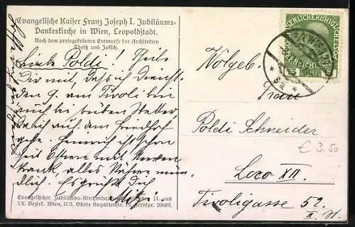 AK Wien, Evangelische Kaiser Franz Joseph I. Jubiläums-Dankeskirche in Leopoldstadt