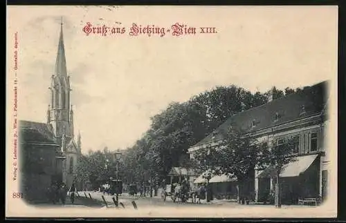 AK Wien-Hietzing, Strassenansicht mit Kirche