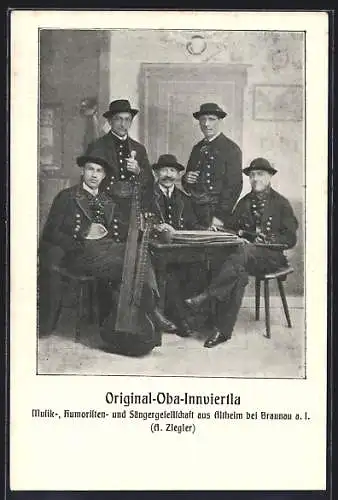 AK Altenheim bei Braunau, Trachtenkapelle Original-Oba-Innviertla von A. Ziegler mit Instrumenten
