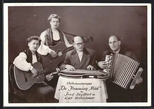 AK Volkskunstgruppe De Flemming Mäd, m. Fred Seyffert u. Karl Kretschmar