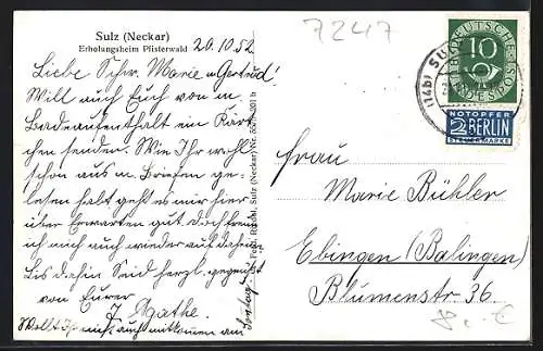 AK Sulz / Neckar, Erholungsheim Pfisterwald, Innenansicht, Ortsansicht mit Neckar