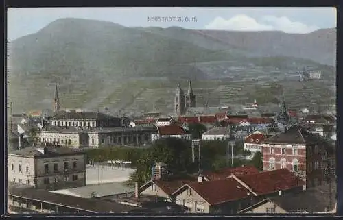 AK Neustadt / Haardt, Teilansicht mit Bergpanorama aus der Vogelschau