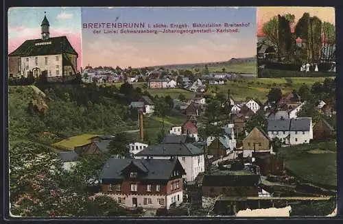 AK Breitenbrunn / Erzg., Bahnhof Breitenhof der Linie Schwarzenberg-Johanngeorgenstadt-Karlsbad, Teilansicht