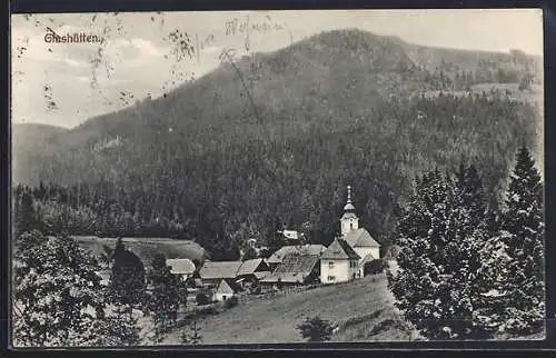 AK Bad Schwanberg, Glashütten, Ortsansicht mit bewaldeten Hügeln