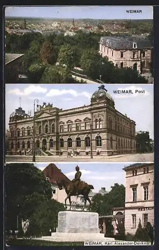 AK Weimar / Thüringen, Teilansicht, Post, Karl Alexander-Denkmal