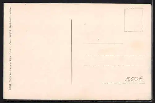 AK Veldes, Ortsansicht mit Triglav-Gruppe aus der Vogelschau