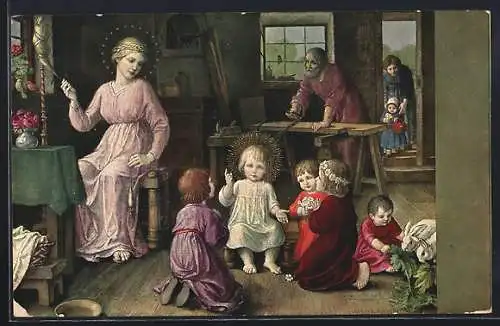 Künstler-AK Hans Huber-Sulzemoos: Holy Family, Heilige Familie in ihrer Stube